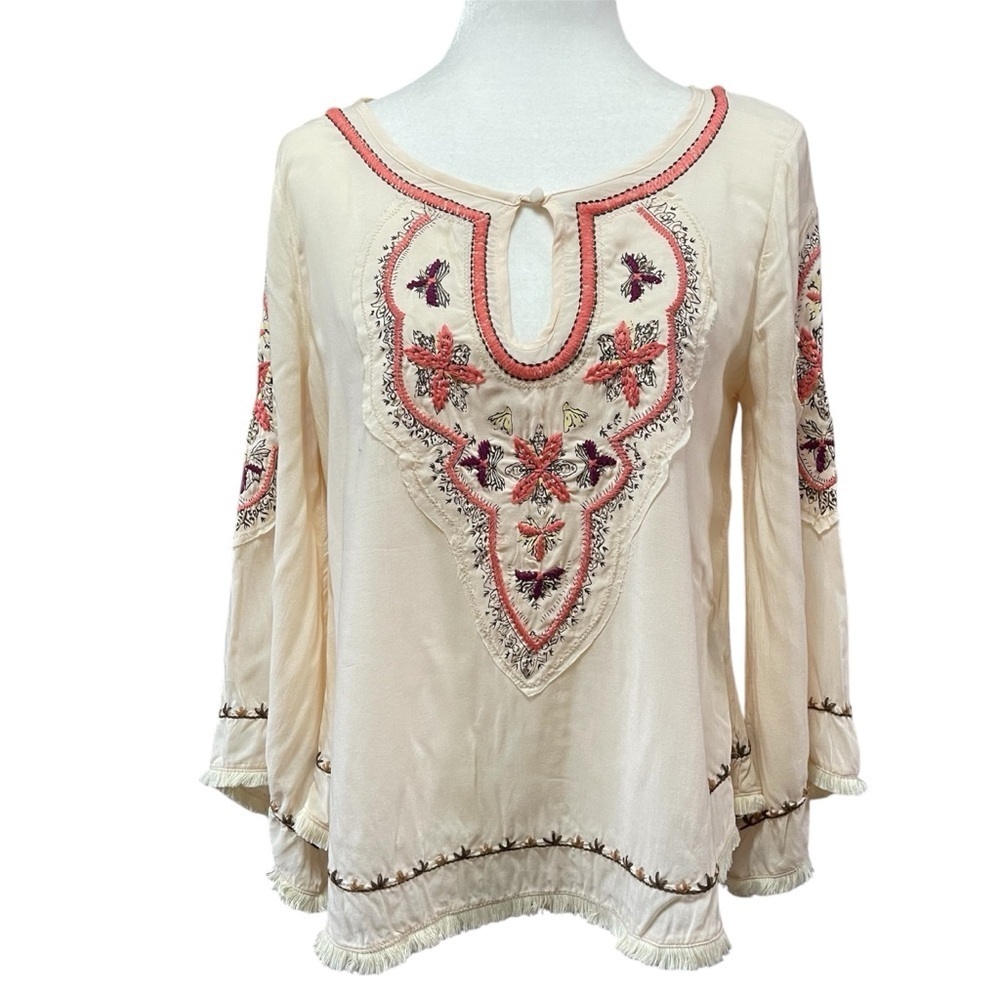 Love Stitch Cream Embroidered Bohemian Top US S